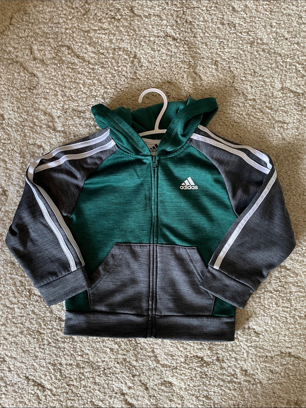 Adidas Kids Green Hoodie with White Stripes